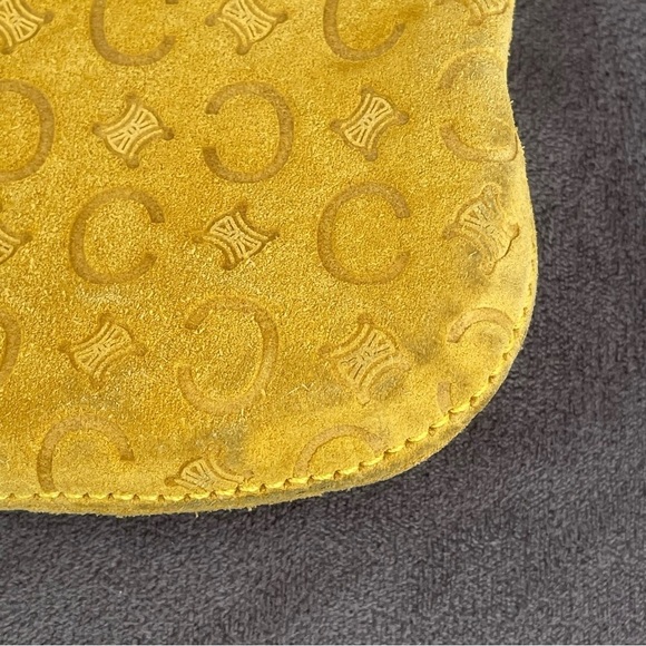 RARE ❤️ Celine Vintage Golden Yellow Suede Leather C Logo Designer Shoulder Bag - Picture 12 of 16